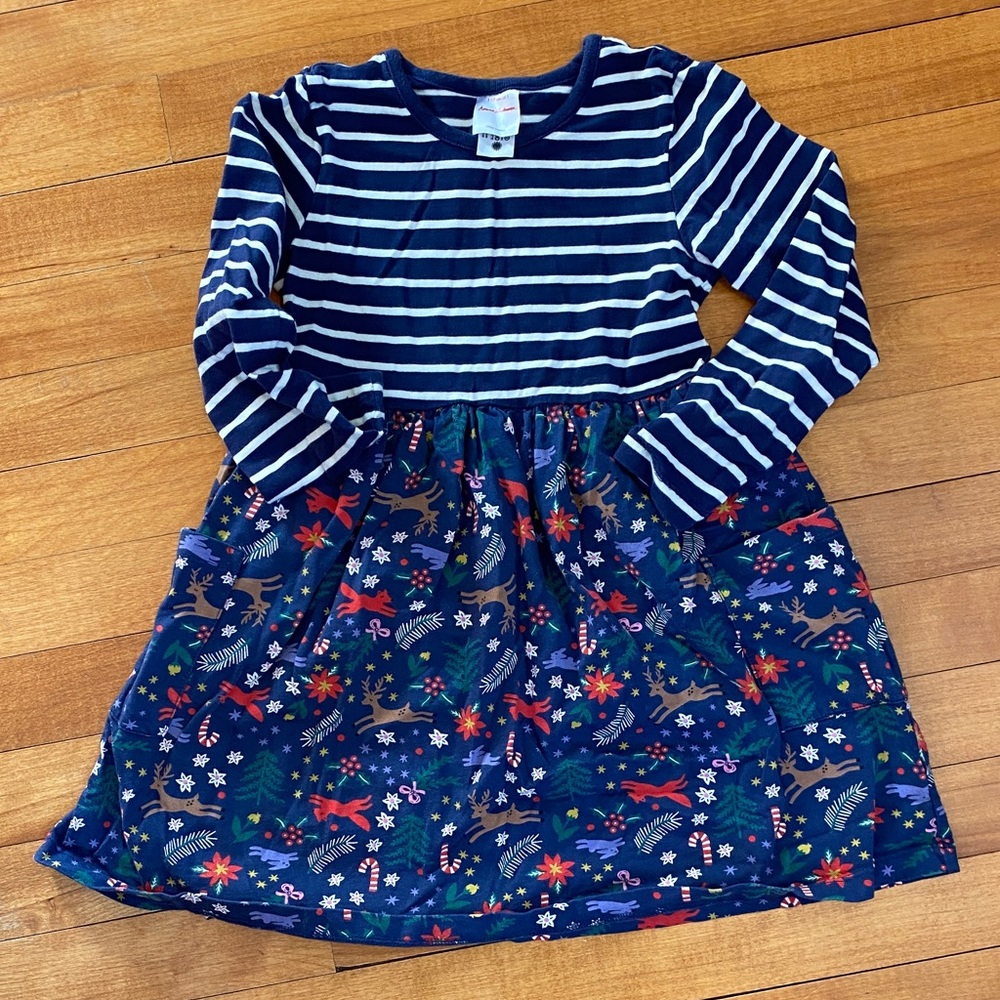 Hanna Andersson Navy Striped and Floral Dress holiday theme